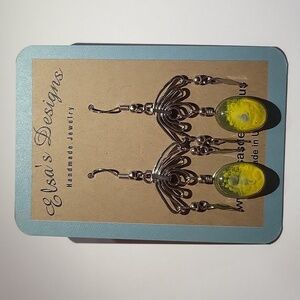 1805- Glass Handmade Women's Earrings Yellow Color NWT